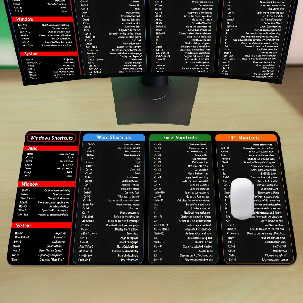 Tapis de souris Excel avec raccourcis